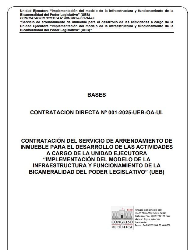 La contratación del Congreso con el consorcio Pissano fue directa, según registros del SEACE.