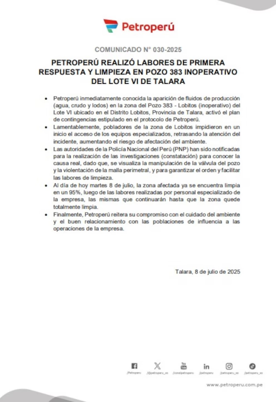 comunicado petroperu lobitos
