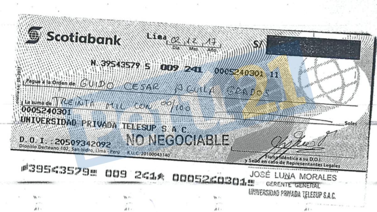 El último cheque a Guido Aguila fue el 2 de diciembre de 2017. Podemos Perú ya había sido fundado.