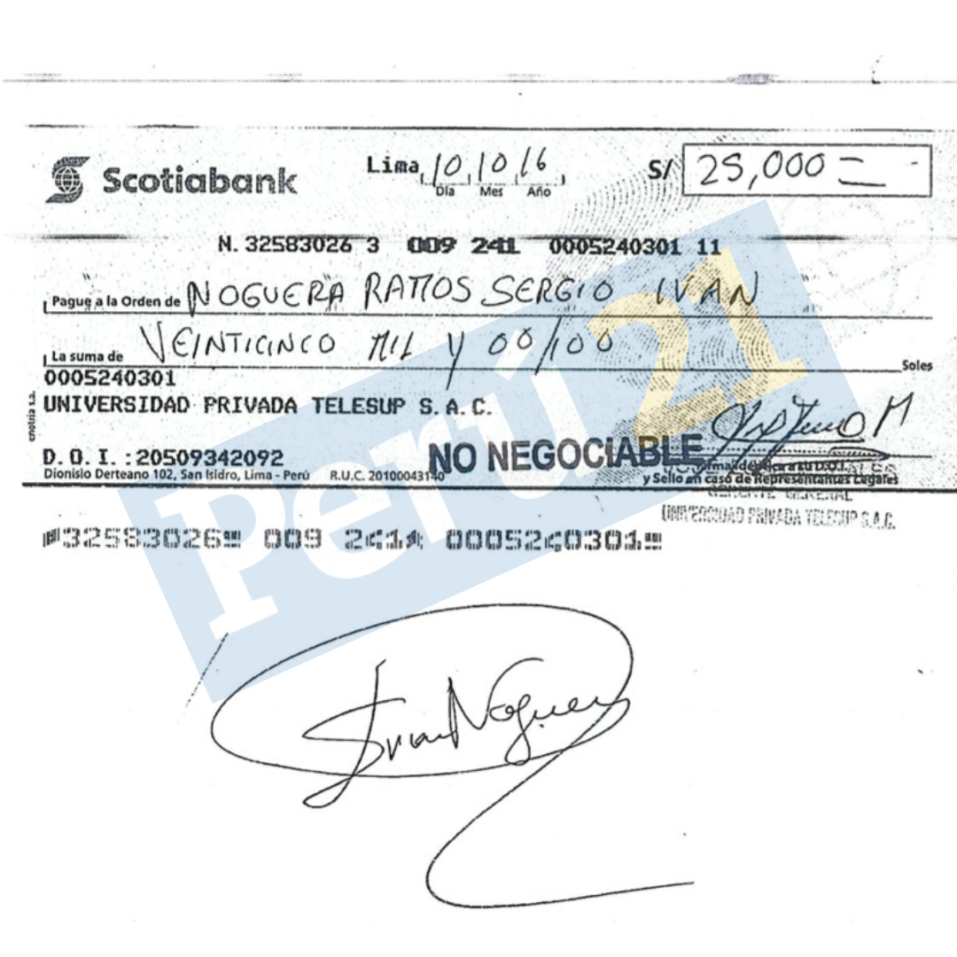 Tercer cheque, 10 de octubre de 2016. Esta vez el pago fue de 25 mil soles.