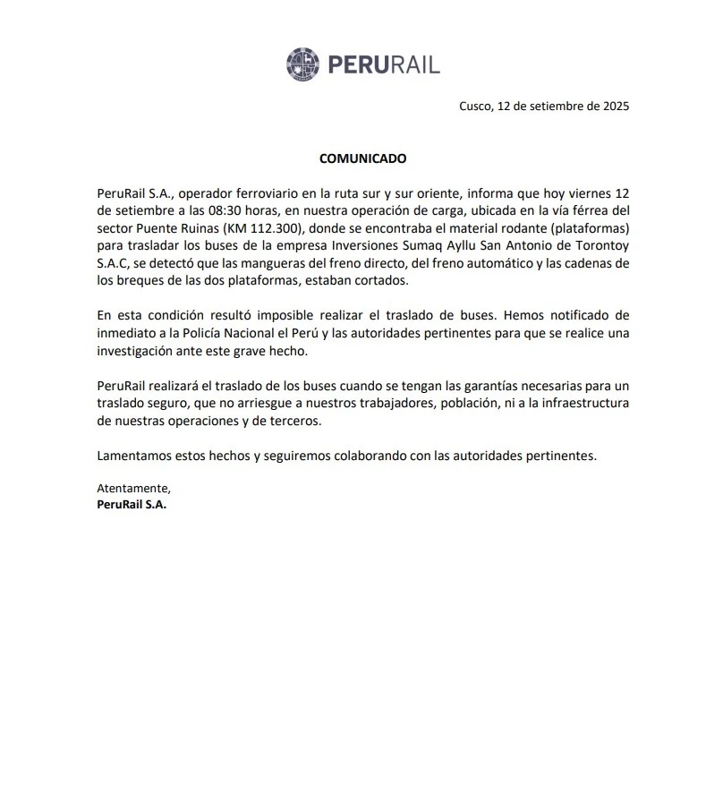 comunicado perurail