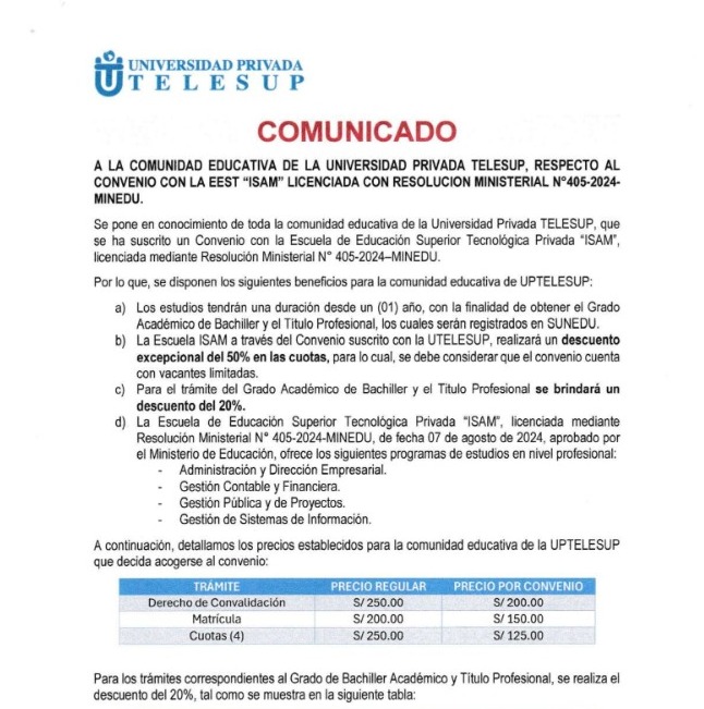 Comunicado de ISAM