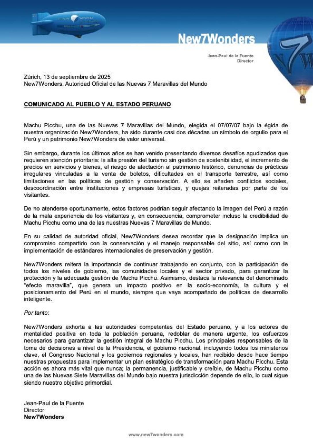 comunicado new7wonders