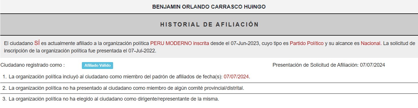 Ficha de militante de Orlando Carrasco.