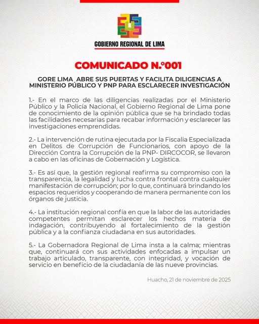 comunicado gore lima
