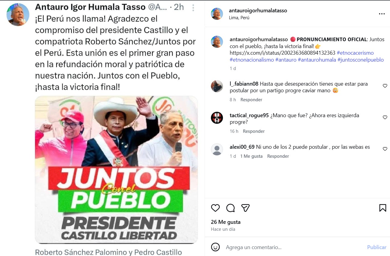 Antauro Humala agradeció a Roberto Sánchez.