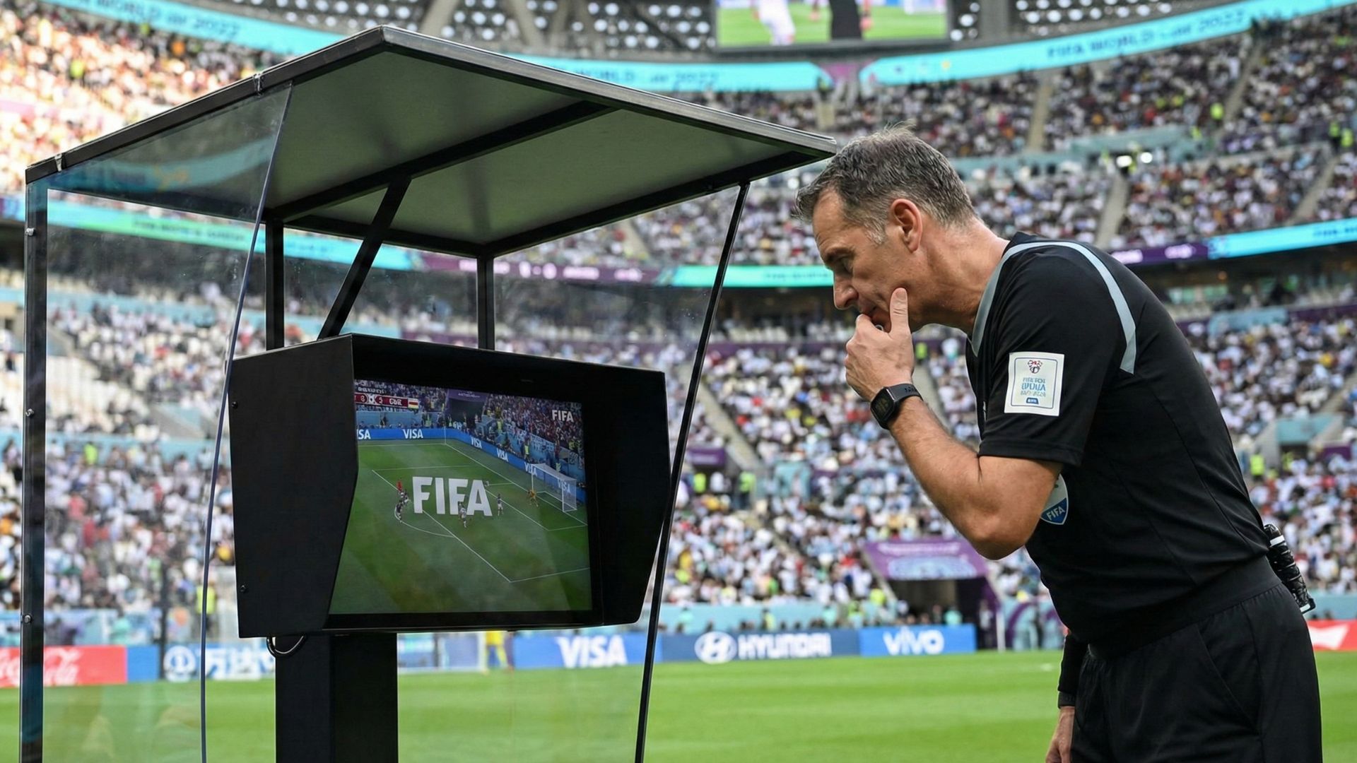 Arbitro viendo el VAR (generado con IA)