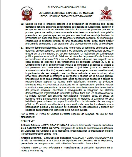 JEE de Maynas excluye a Ana Zegarra.