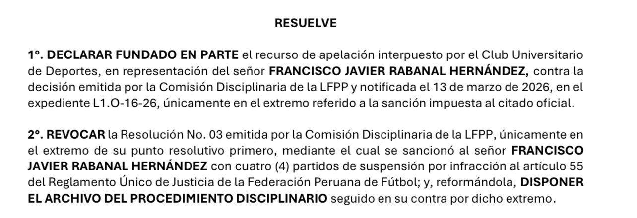 Eliminan sanción a DT Universitario Javier Rabanal
