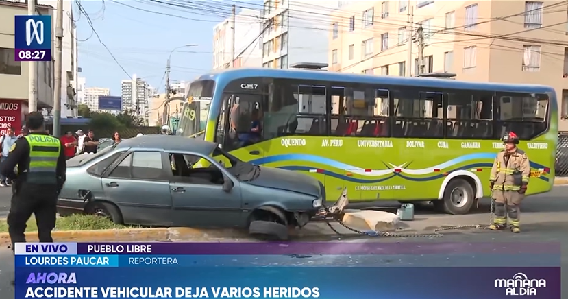 Choque entre bus y auto deja 15 heridos en Pueblo Libre