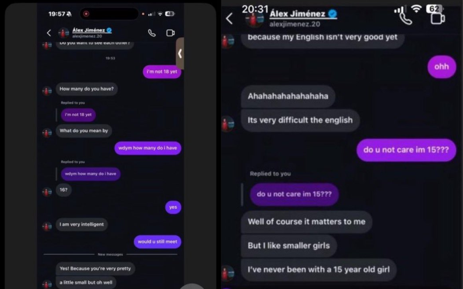 Alex Jimenez chats menor de edad 15 años Bournemouth Premier League