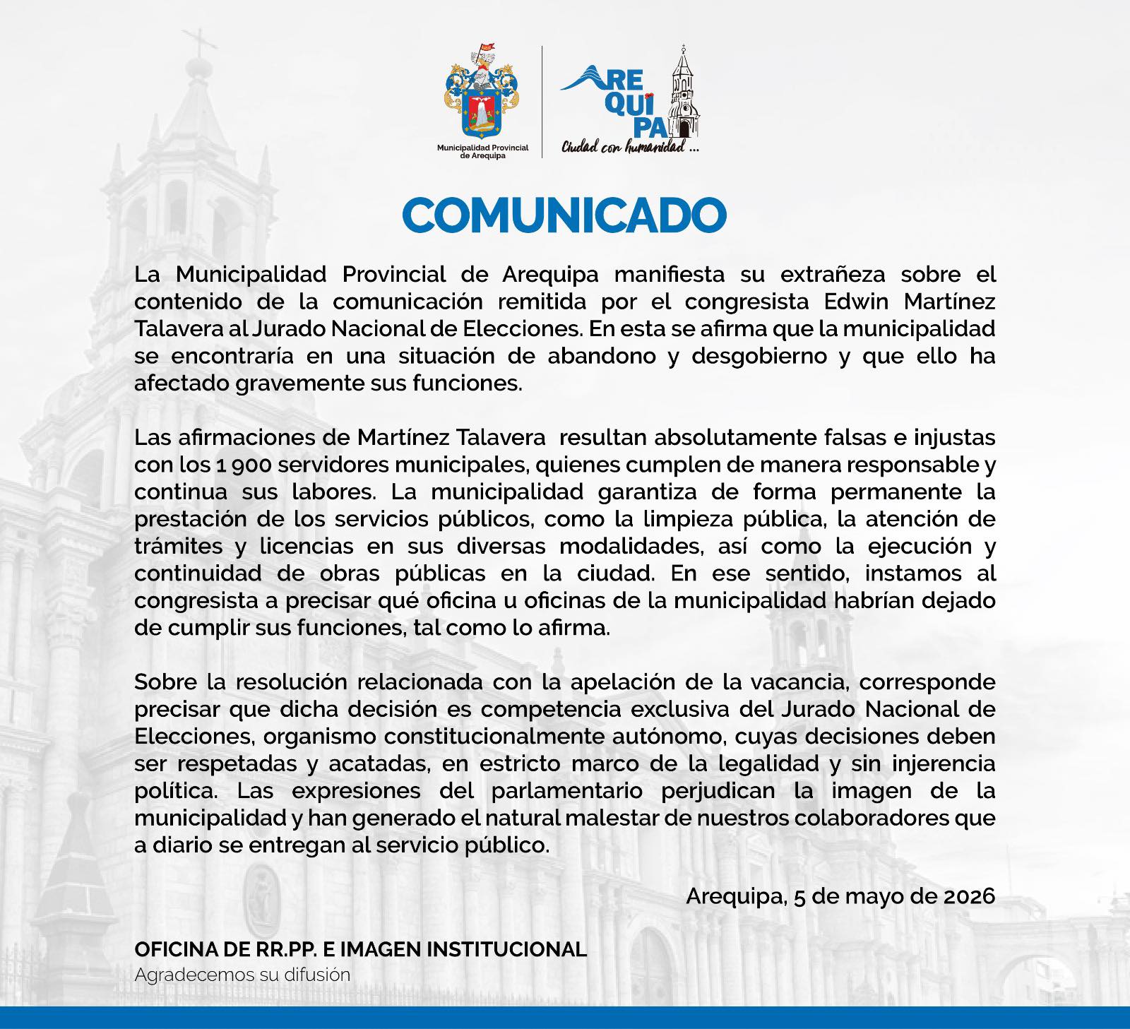 comunicado municipalidad de arequipa