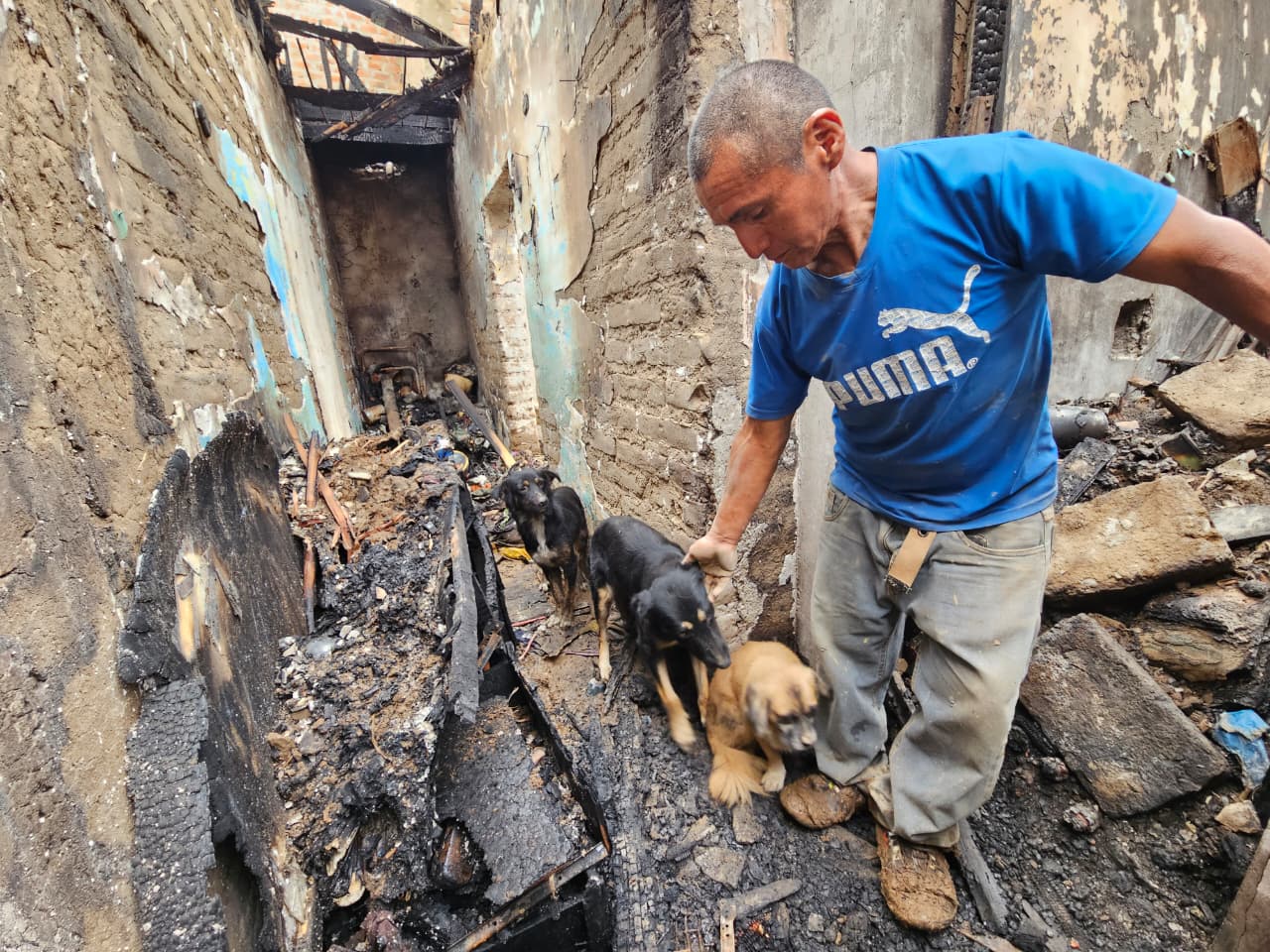 Adulto mayor pierde todo en incendio de Huaral y se reencuentra con sus perritos