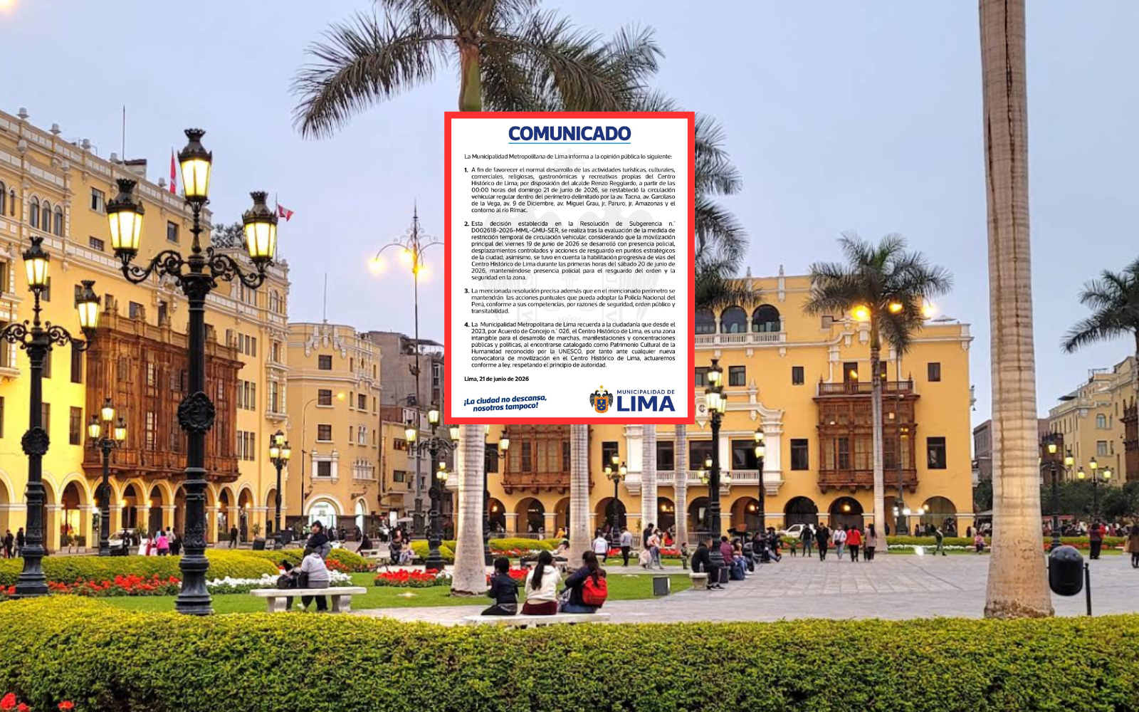 Municipalidad de Lima restablece tránsito en Centro Histórico Día del Padre
