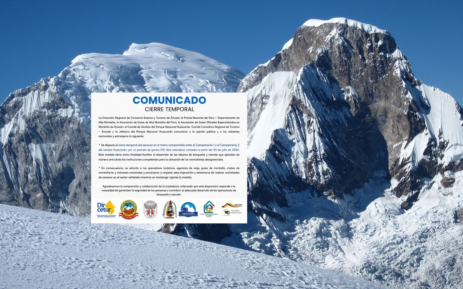 cierre nevado huascaran