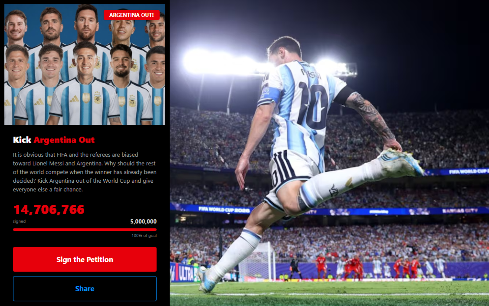 Fuera Argentina out petición para expulsar a Argentina del Mundial 2026