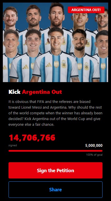 Fuera Argentina out petición para expulsar a Argentina del Mundial 2026