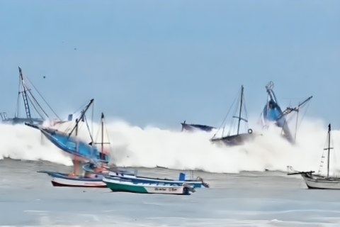 Botes de pesca siendo volcados por oleajes anómalos en Piura y Tumbes