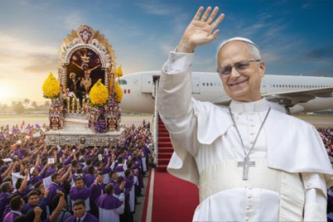 foto del papa Leon XIV con el señor de los milagros