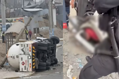 Comas: Camión cisterna de gas se volcó en Av. Revolución