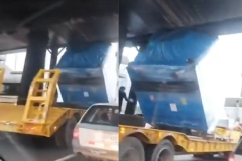 Tanque de agua se queda atascado en el Puente de Acho