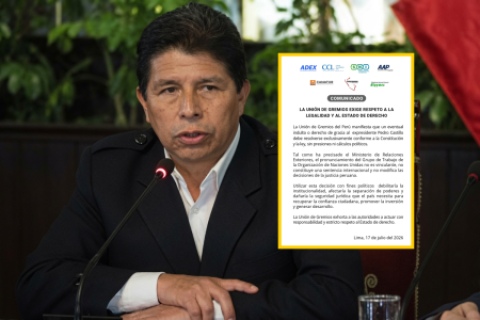Union de Gremios del Perú rechaza indulto y gracia a Pedro Castillo
